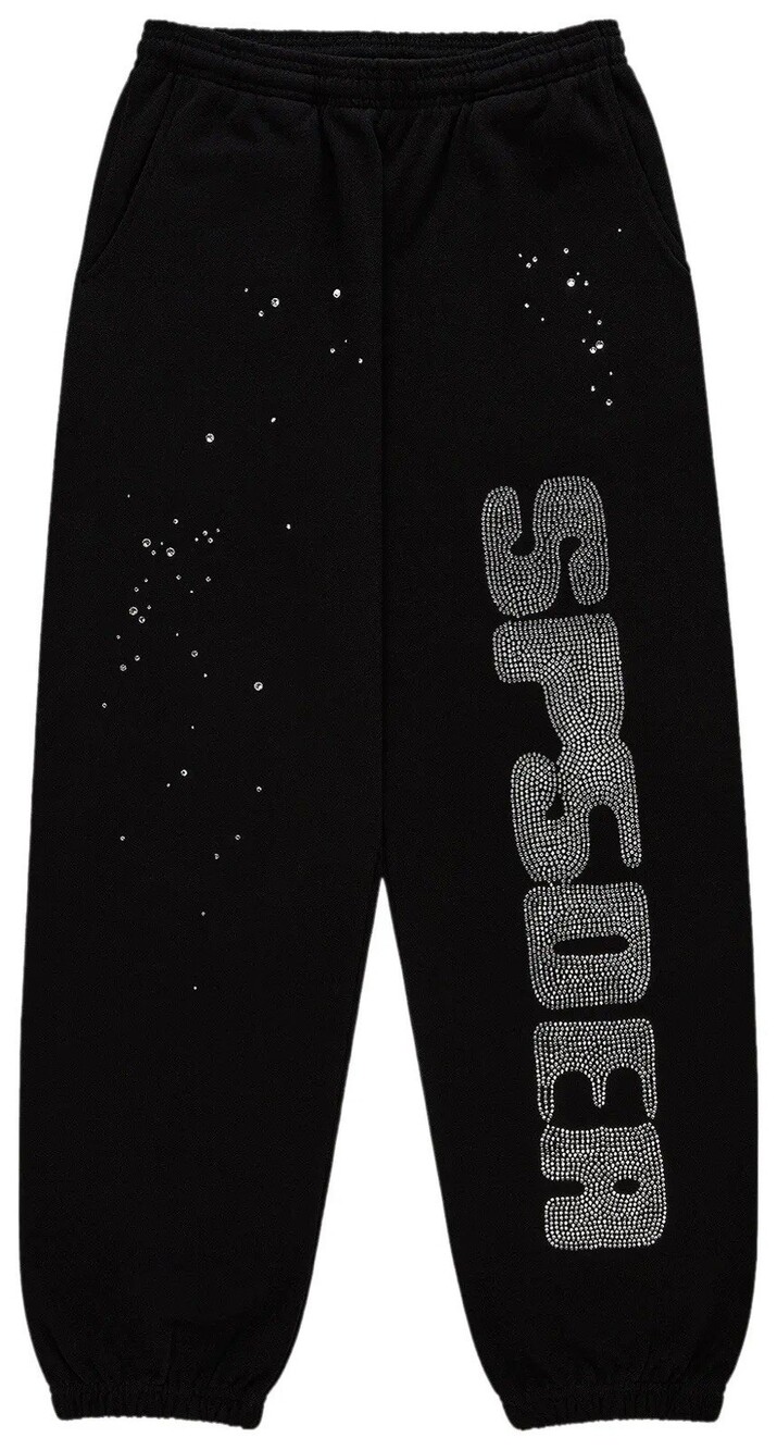 Sp5der Worldwide Big Rhinestone Silk Sweatpant